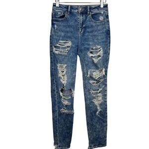 American Eagle Ripped Jeans Destroyed Mom Jeans STRETCH Acid Wash Size 00